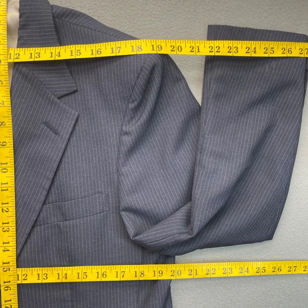 Johnny‎ Carson Men Blazer Navy Blue Pinstripe 40 Vintage Business Professional